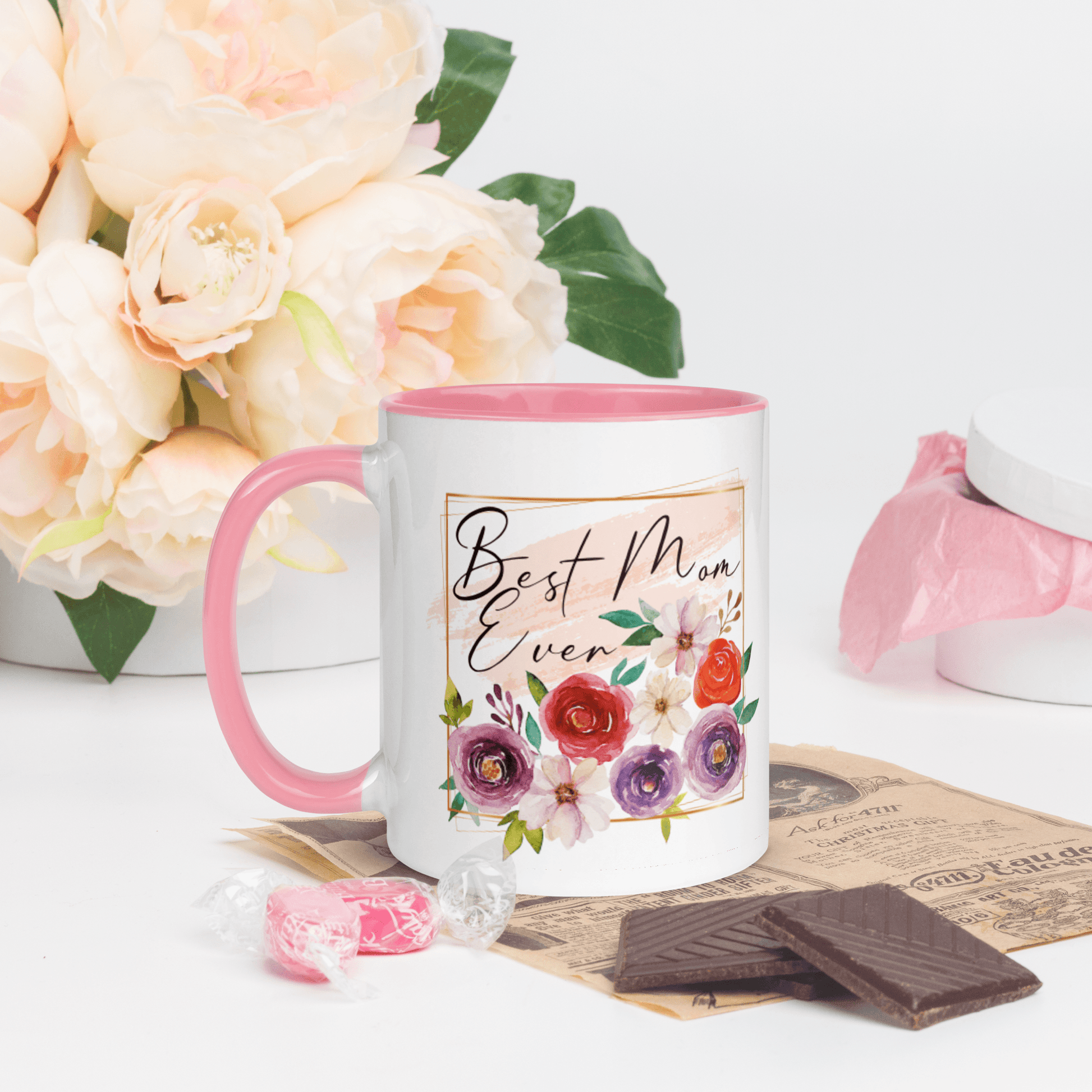 Best Mom Ever! ❤️ Ceramic Mug with Color Accent (Available in Various Colors!) - The Grateful Hearts