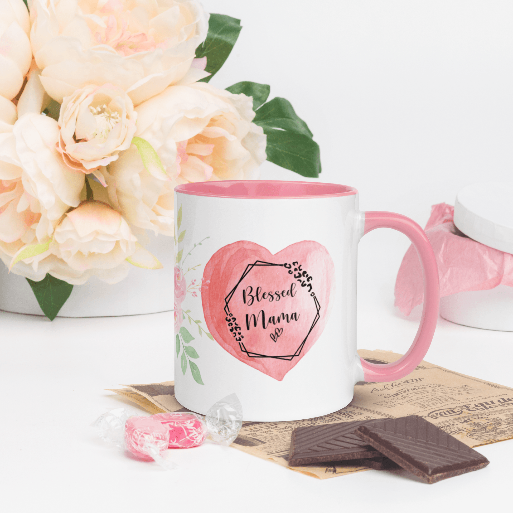 Blessed Mama ❤️ Ceramic Mug with Color Accent (Available in Various Colors!) - The Grateful Hearts