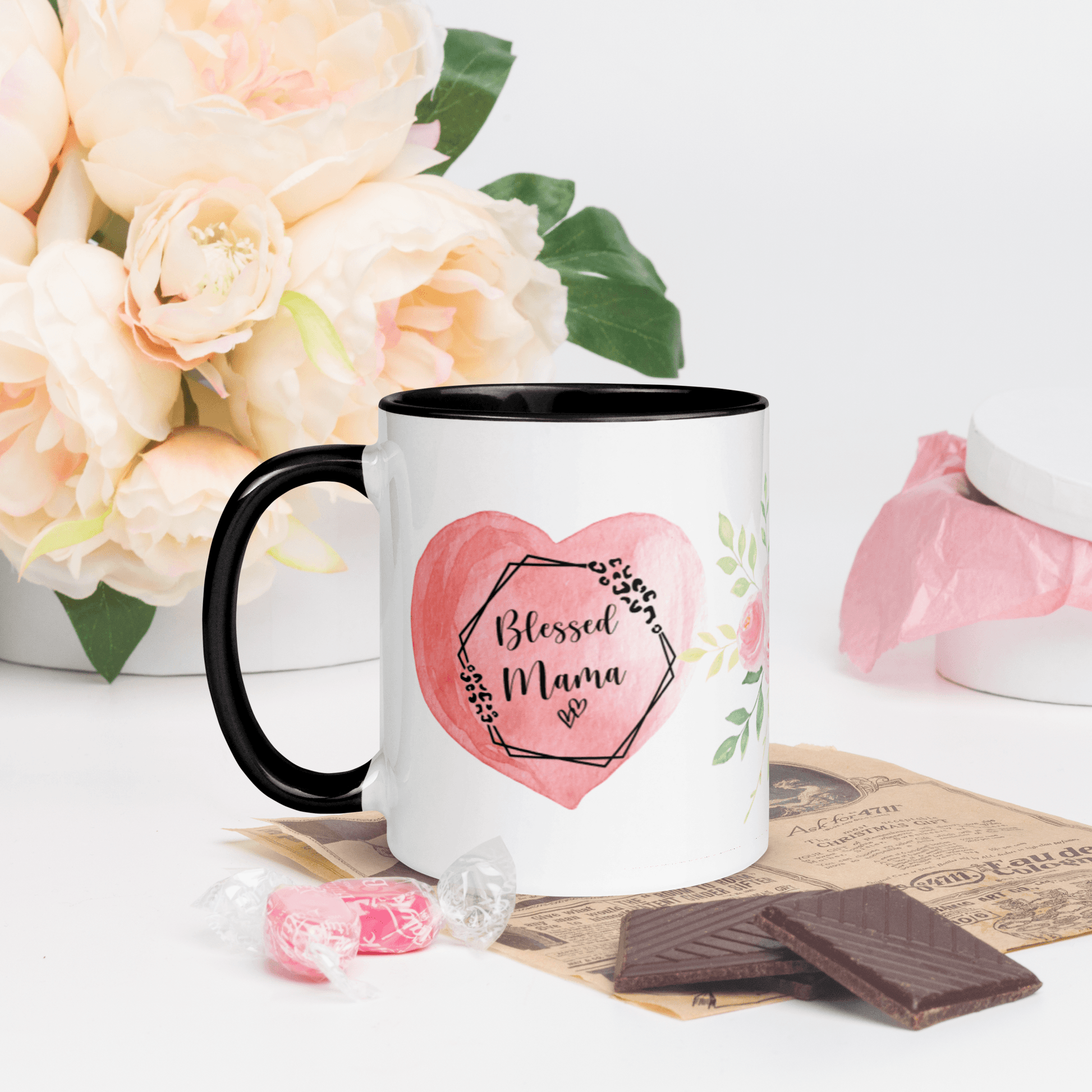 Blessed Mama ❤️ Ceramic Mug with Color Accent (Available in Various Colors!) - The Grateful Hearts