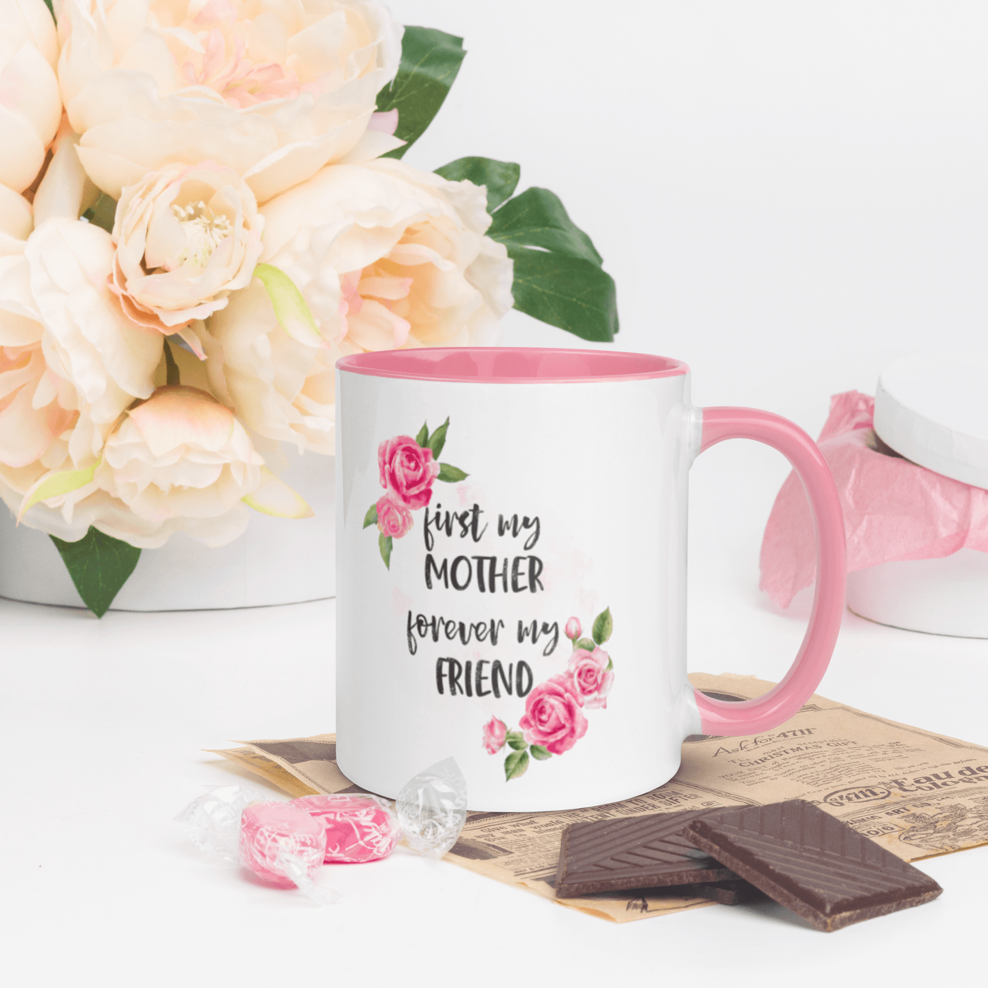 First my Mother, Forever My Friend ❤️ Ceramic Mug with Color Accent (Available in Various Colors!) - The Grateful Hearts