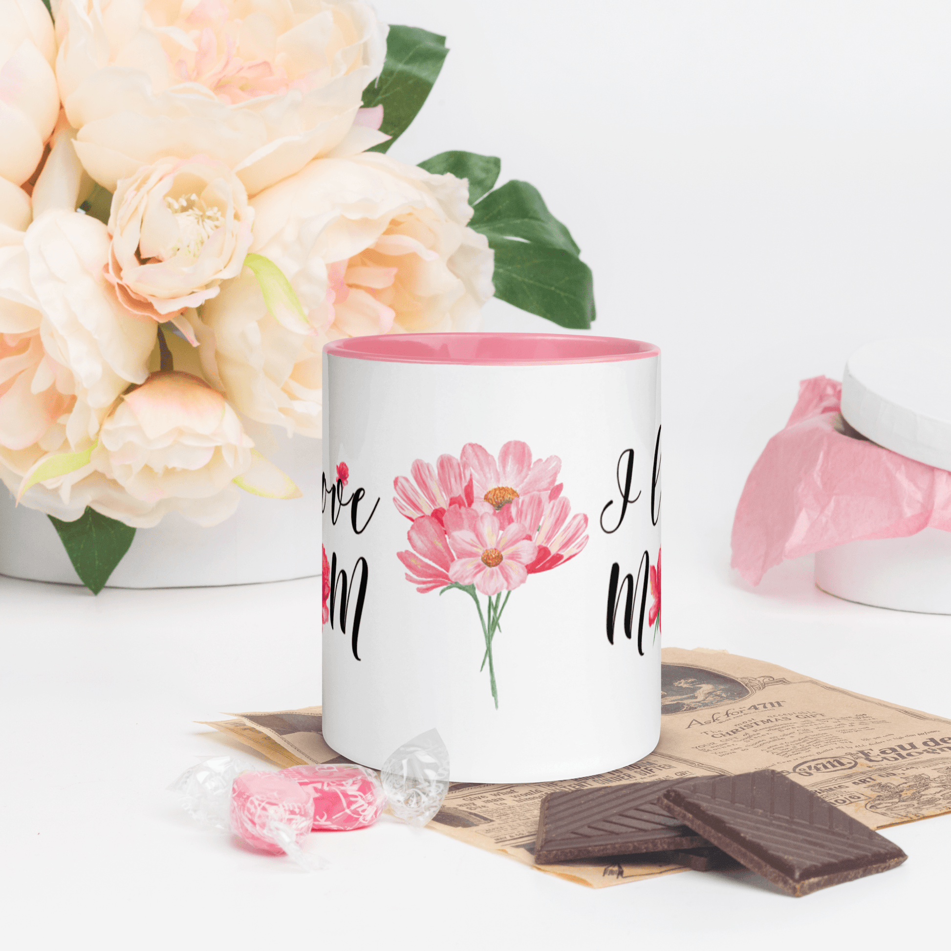 I Love Mom ❤️ Ceramic Mug with Color Accent (Available in Various Colors!) - The Grateful Hearts