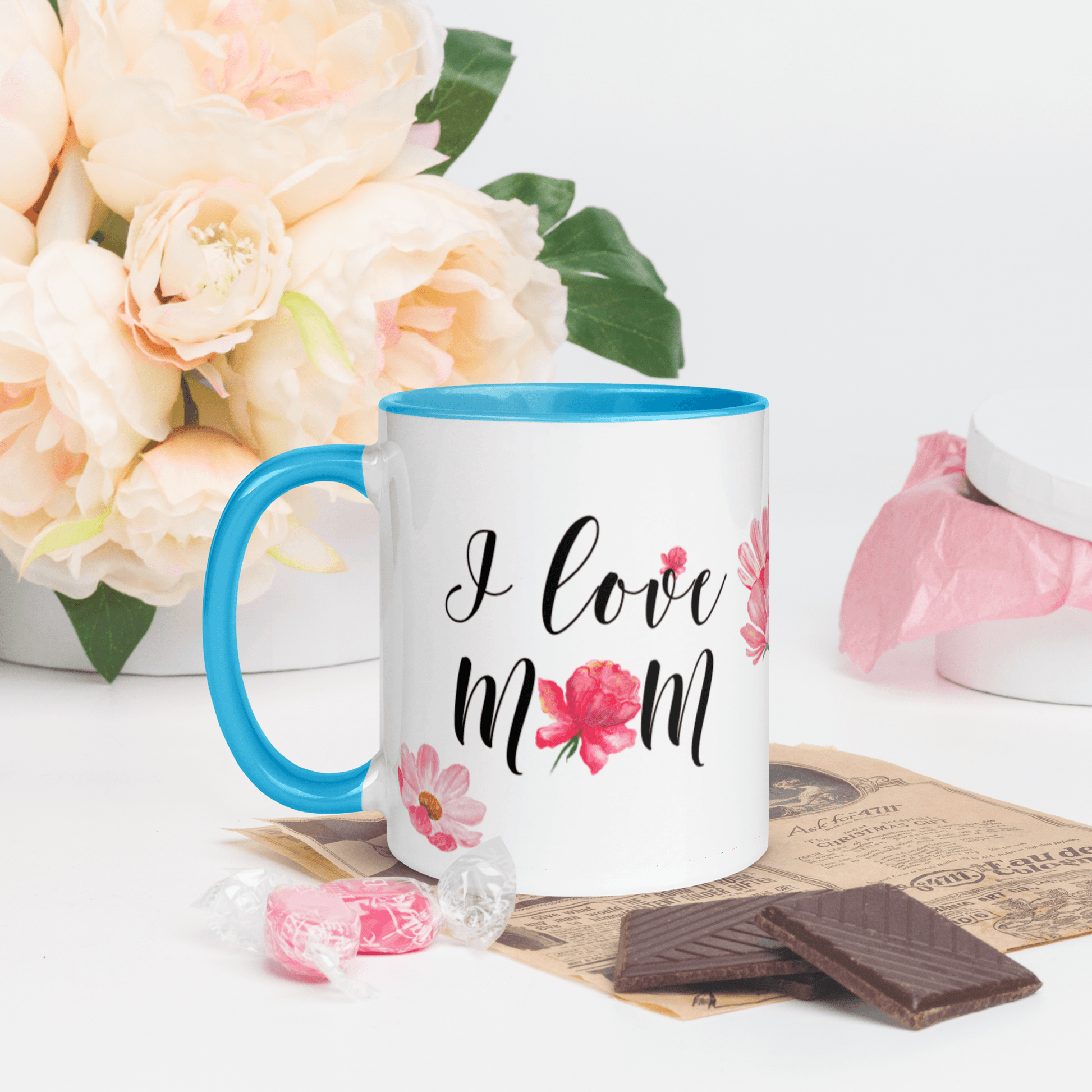 I Love Mom ❤️ Ceramic Mug with Color Accent (Available in Various Colors!) - The Grateful Hearts