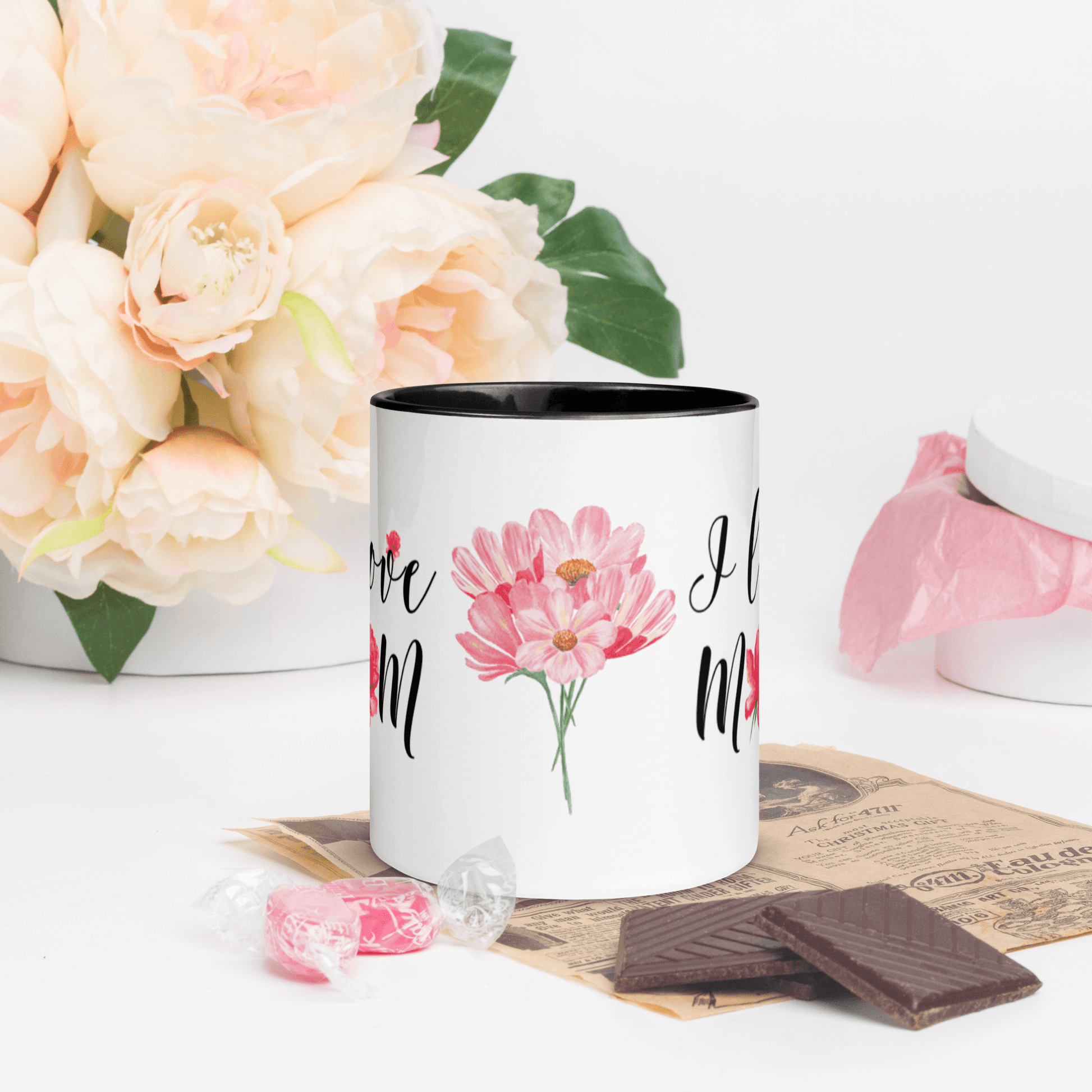 I Love Mom ❤️ Ceramic Mug with Color Accent (Available in Various Colors!) - The Grateful Hearts