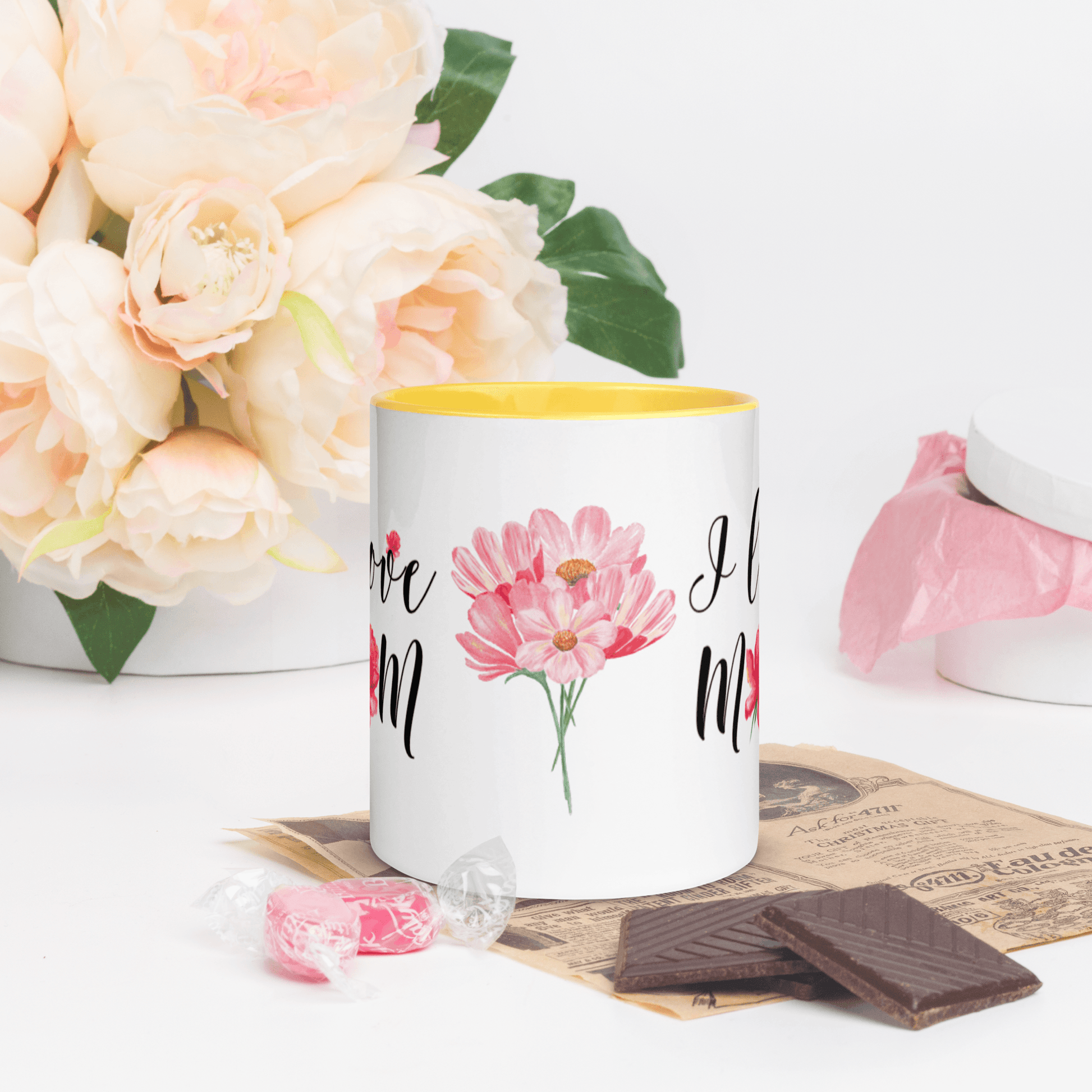 I Love Mom ❤️ Ceramic Mug with Color Accent (Available in Various Colors!) - The Grateful Hearts