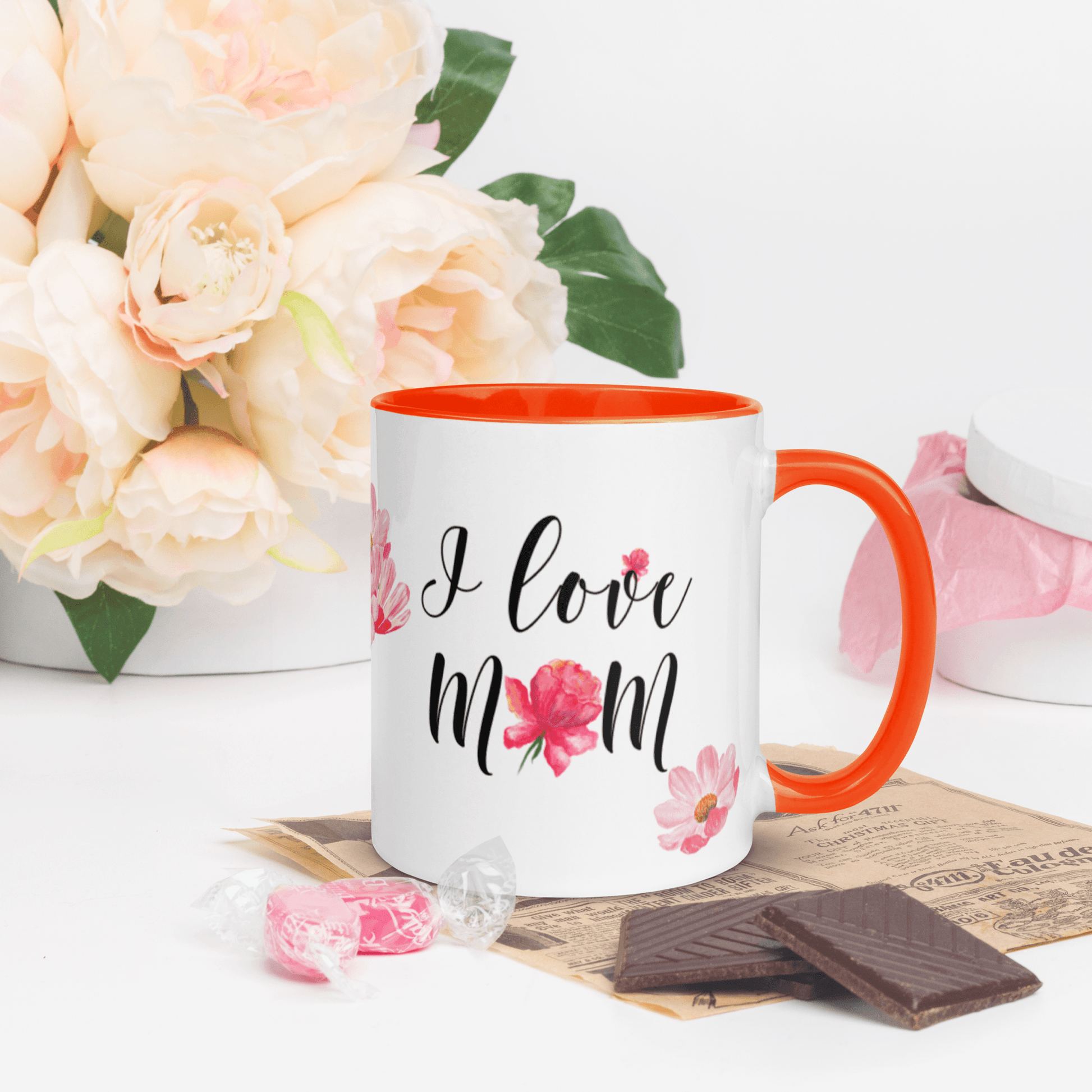 I Love Mom ❤️ Ceramic Mug with Color Accent (Available in Various Colors!) - The Grateful Hearts