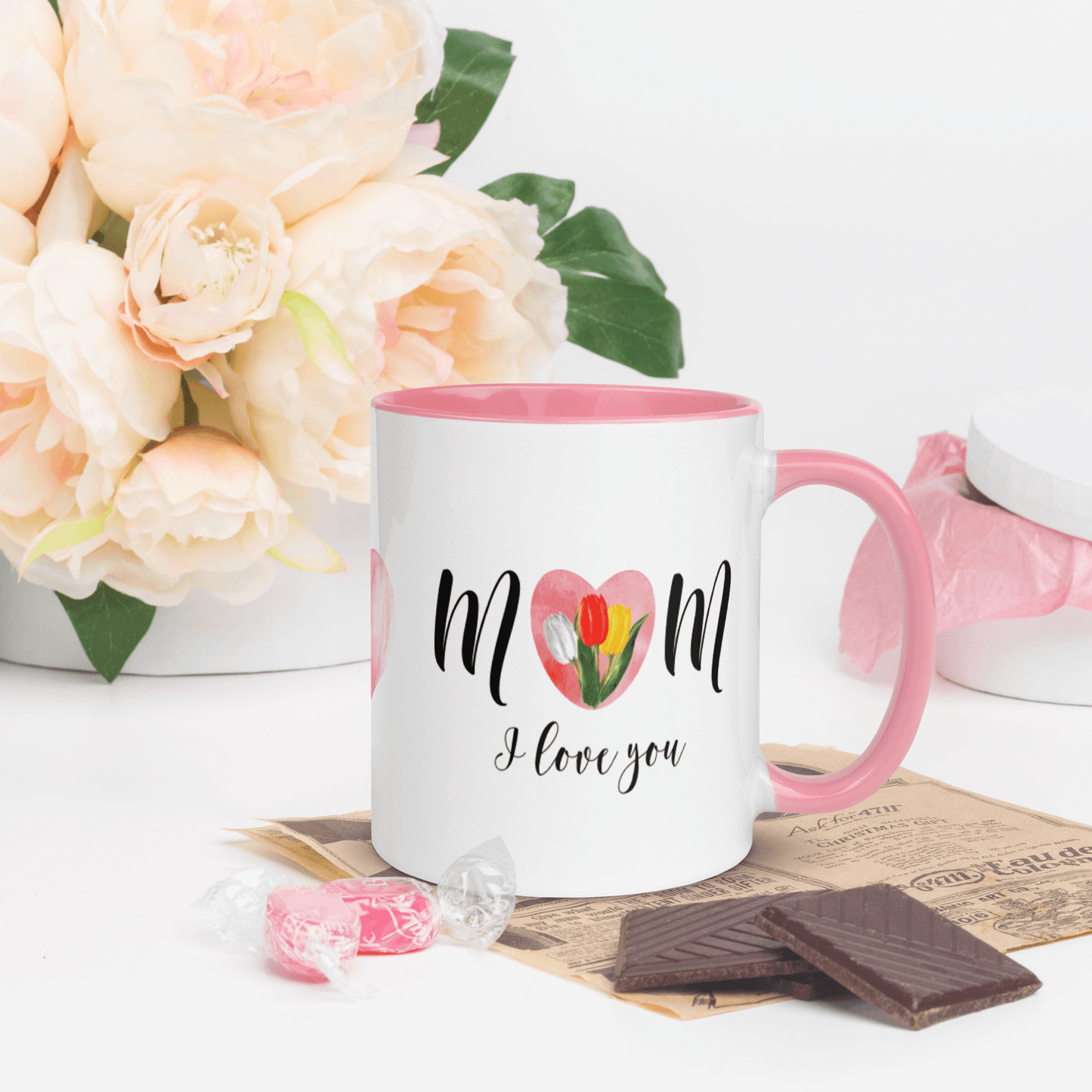 Mom I Love You! ❤️ Ceramic Mug with Color Accent (Available in Various Colors!) - The Grateful Hearts