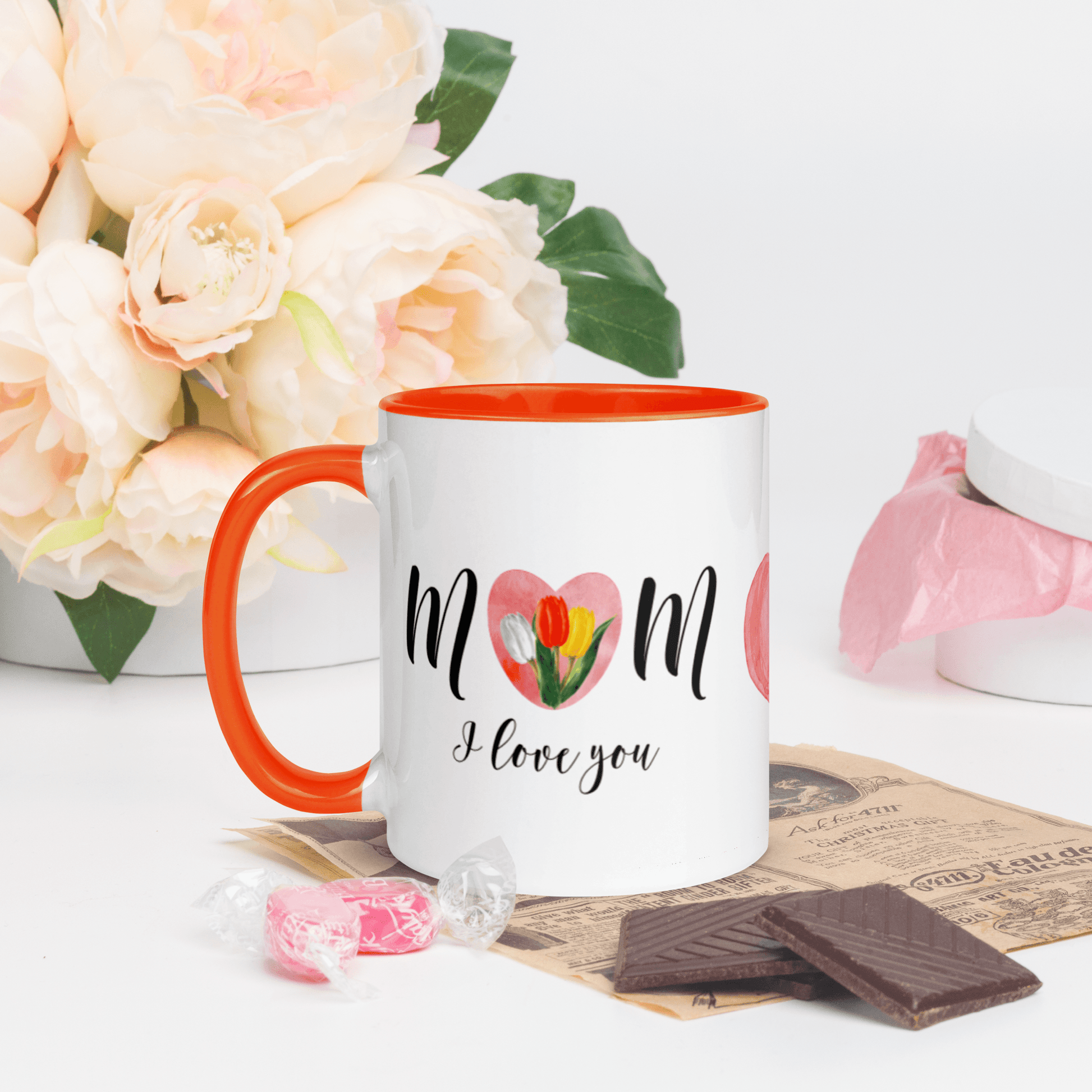 Mom I Love You! ❤️ Ceramic Mug with Color Accent (Available in Various Colors!) - The Grateful Hearts