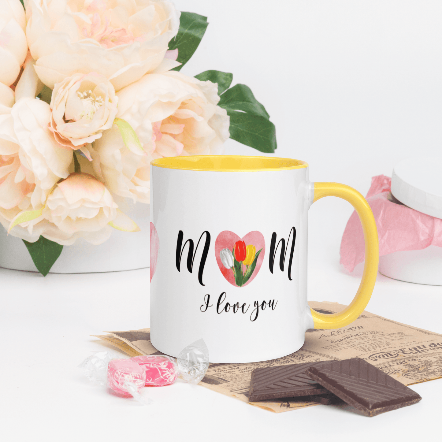 Mom I Love You! ❤️ Ceramic Mug with Color Accent (Available in Various Colors!) - The Grateful Hearts