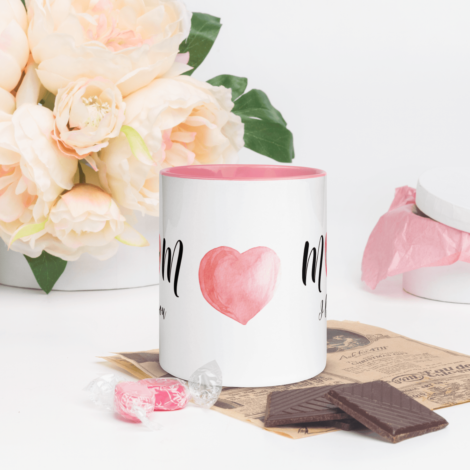 Mom I Love You! ❤️ Ceramic Mug with Color Accent (Available in Various Colors!) - The Grateful Hearts