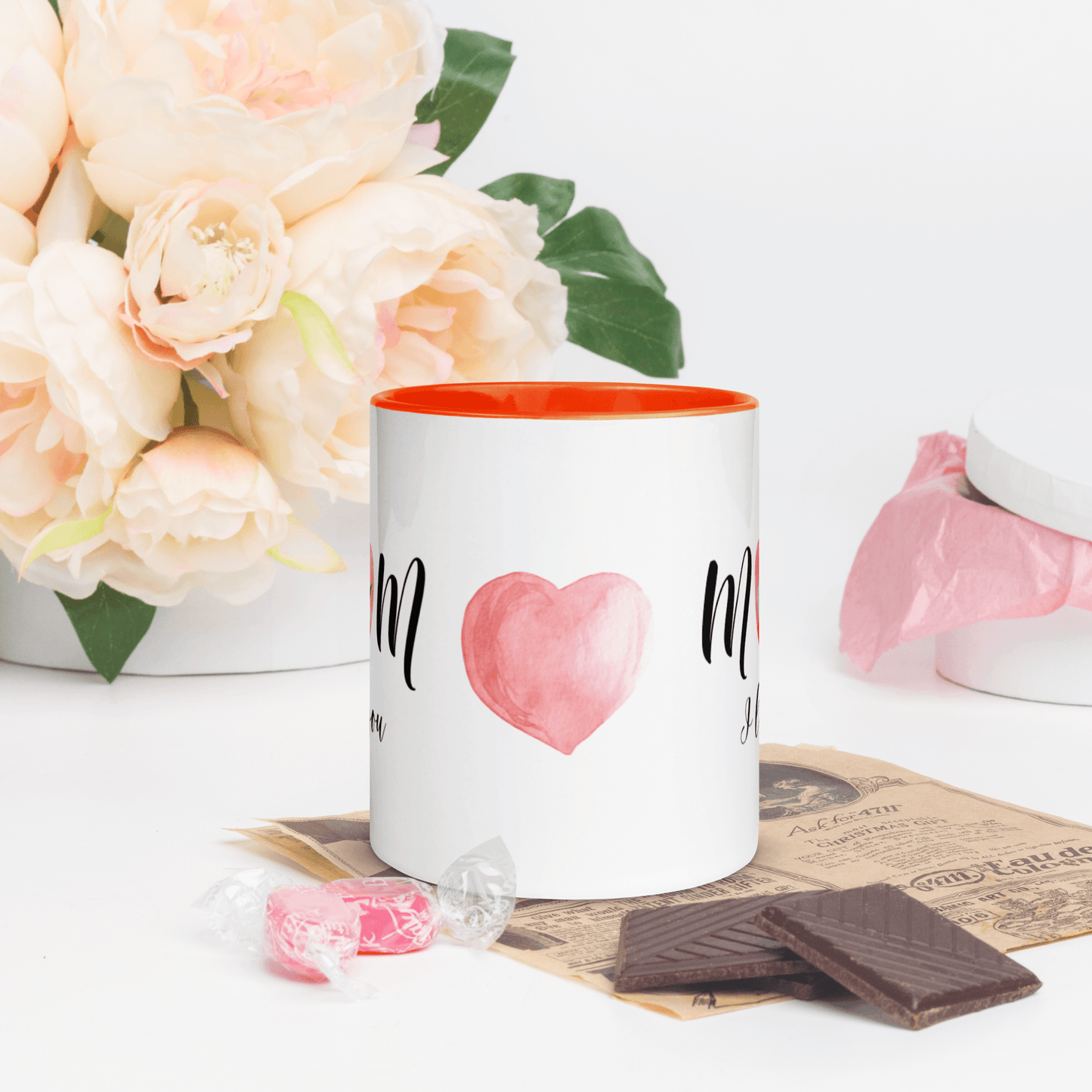 Mom I Love You! ❤️ Ceramic Mug with Color Accent (Available in Various Colors!) - The Grateful Hearts