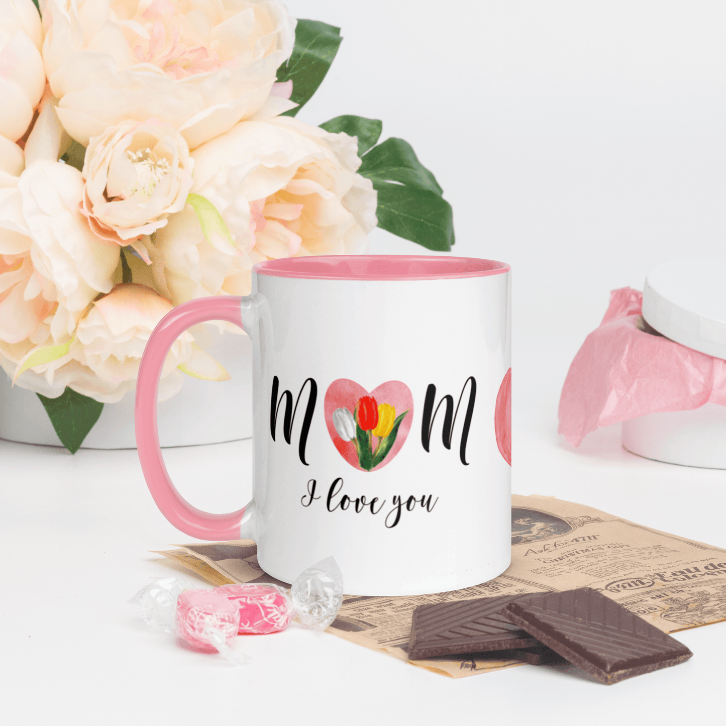 Mom I Love You! ❤️ Ceramic Mug with Color Accent (Available in Various Colors!) - The Grateful Hearts