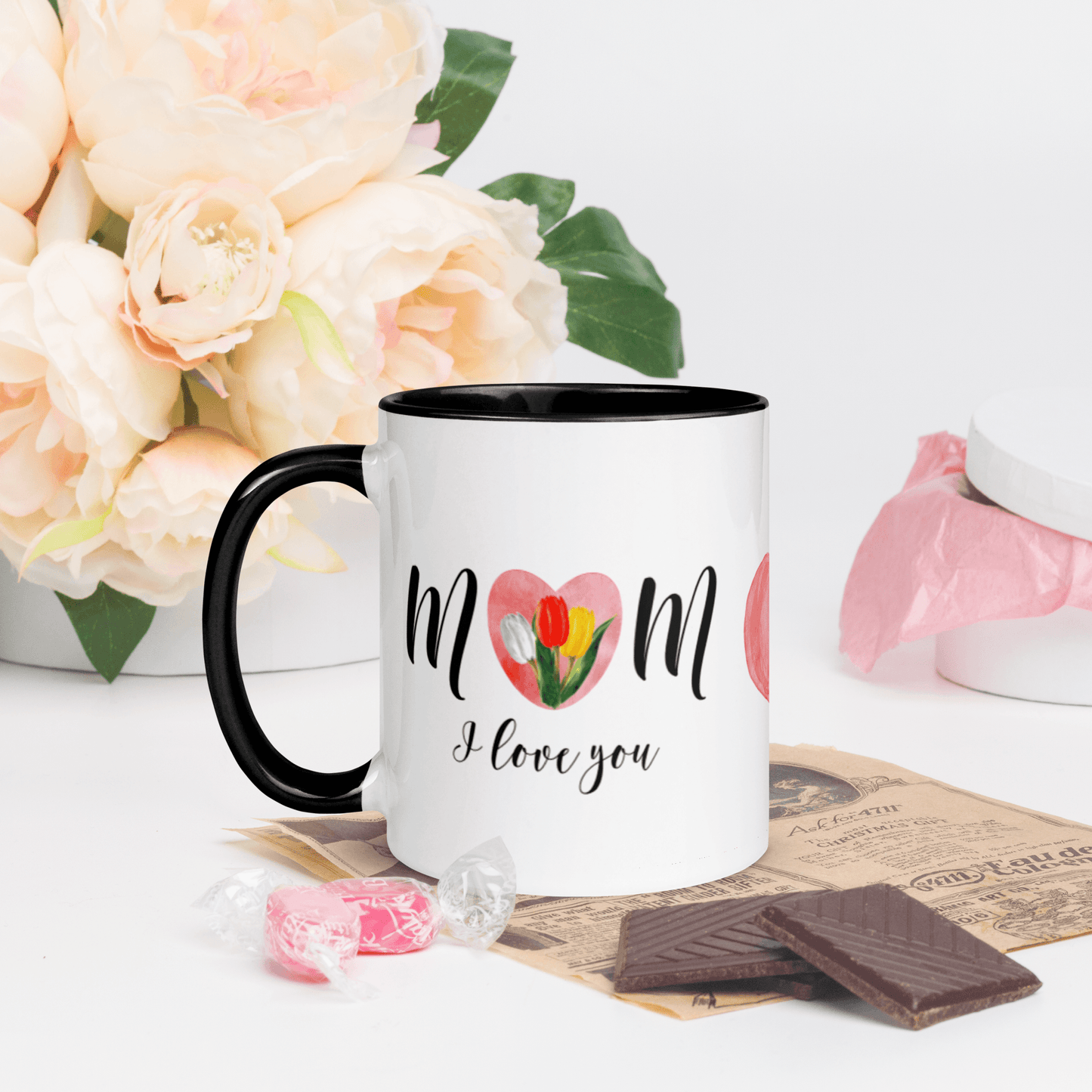 Mom I Love You! ❤️ Ceramic Mug with Color Accent (Available in Various Colors!) - The Grateful Hearts