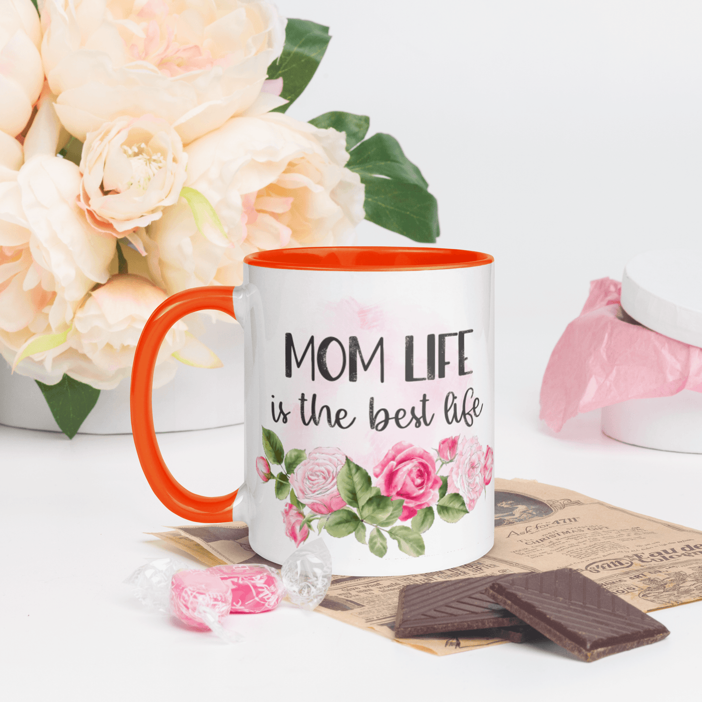 Mom Life is the Best Life ❤️ Ceramic Mug with Color Accent (Available in Various Colors!) - The Grateful Hearts