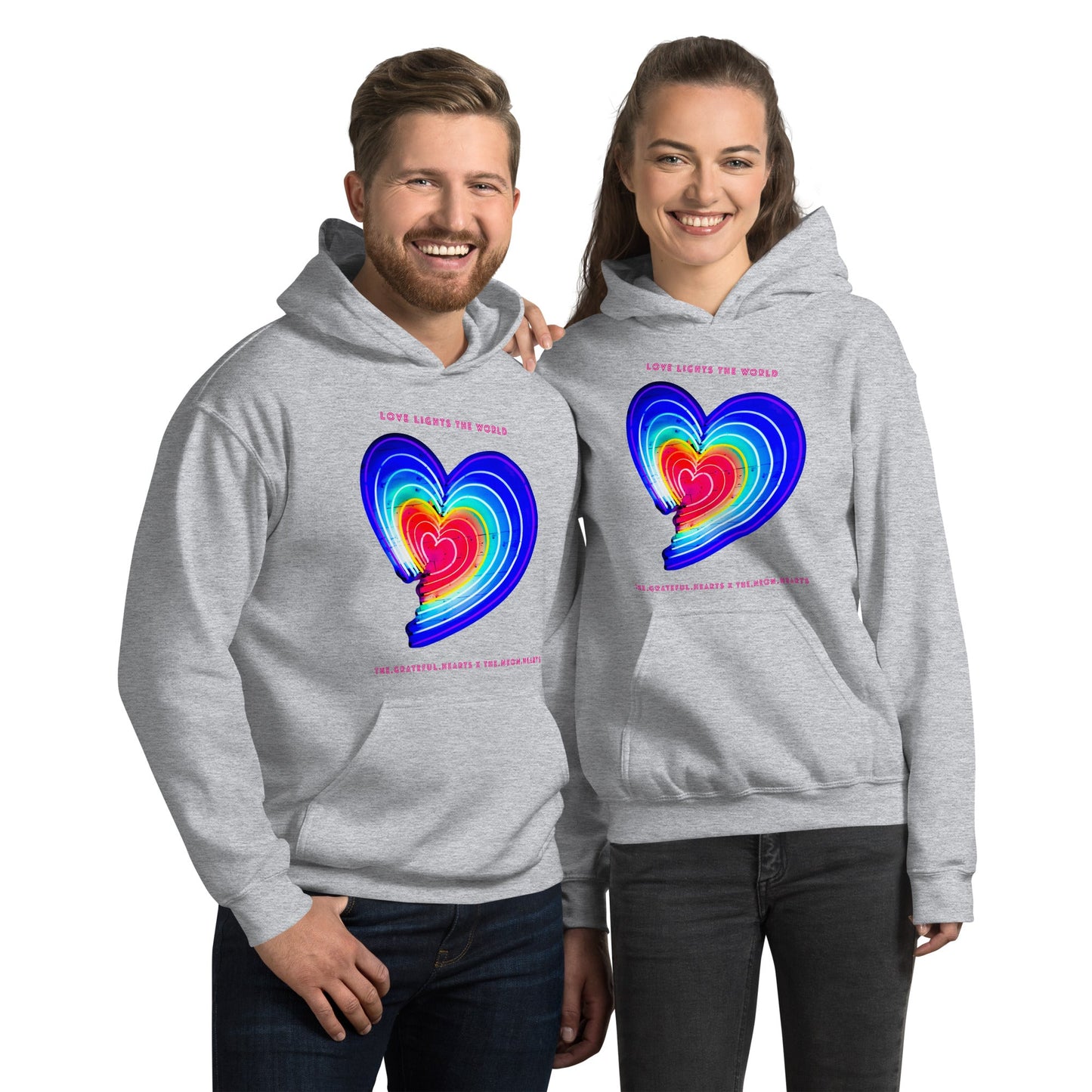 The Neon Heart - Love Lights The World ✨❤️ Heavy Blend Unisex Hoodie (Available in Various Colors!) - The Grateful Hearts