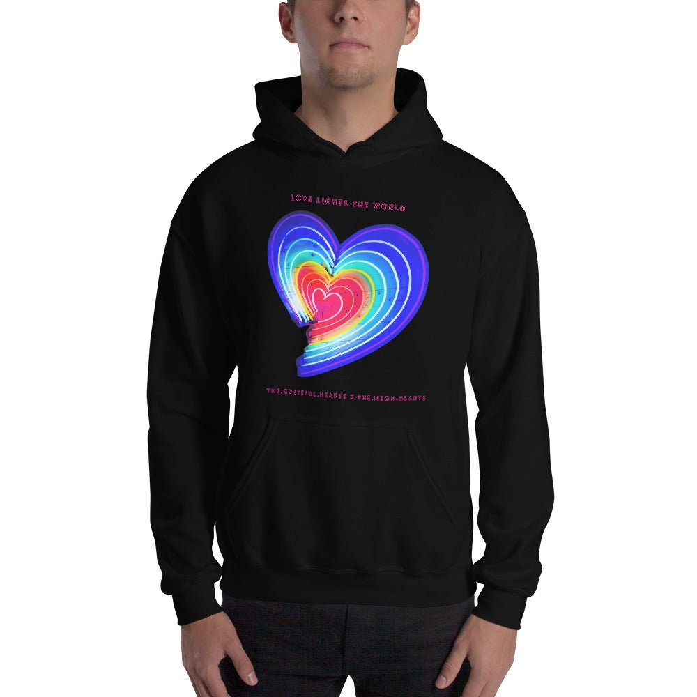 The Neon Heart - Love Lights The World ✨❤️ Heavy Blend Unisex Hoodie (Available in Various Colors!) - The Grateful Hearts