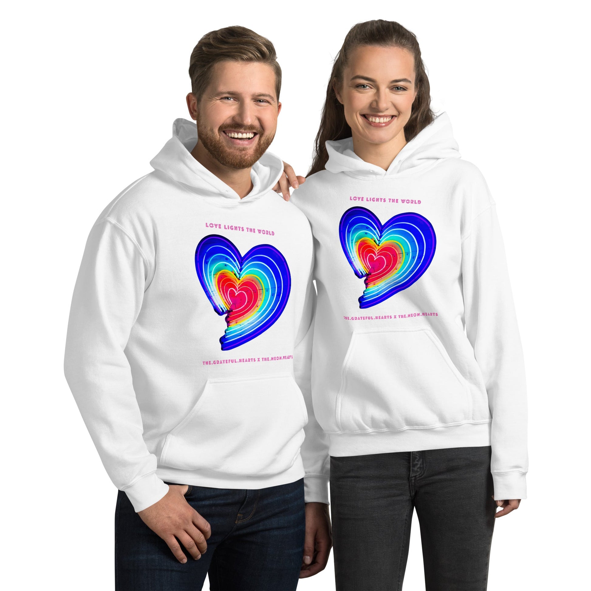 The Neon Heart - Love Lights The World ✨❤️ Heavy Blend Unisex Hoodie (Available in Various Colors!) - The Grateful Hearts