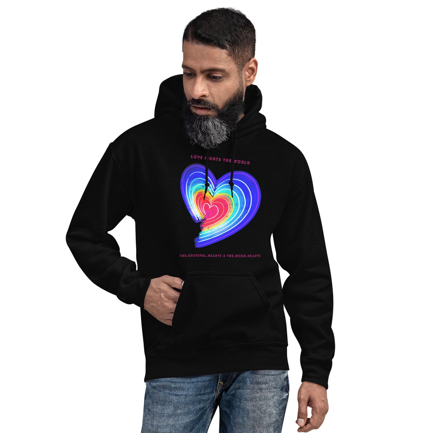 The Neon Heart - Love Lights The World ✨❤️ Heavy Blend Unisex Hoodie (Available in Various Colors!) - The Grateful Hearts