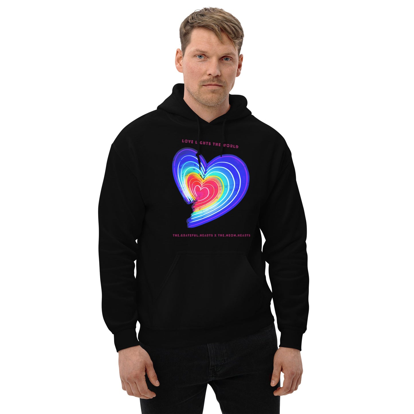 The Neon Heart - Love Lights The World ✨❤️ Heavy Blend Unisex Hoodie (Available in Various Colors!) - The Grateful Hearts