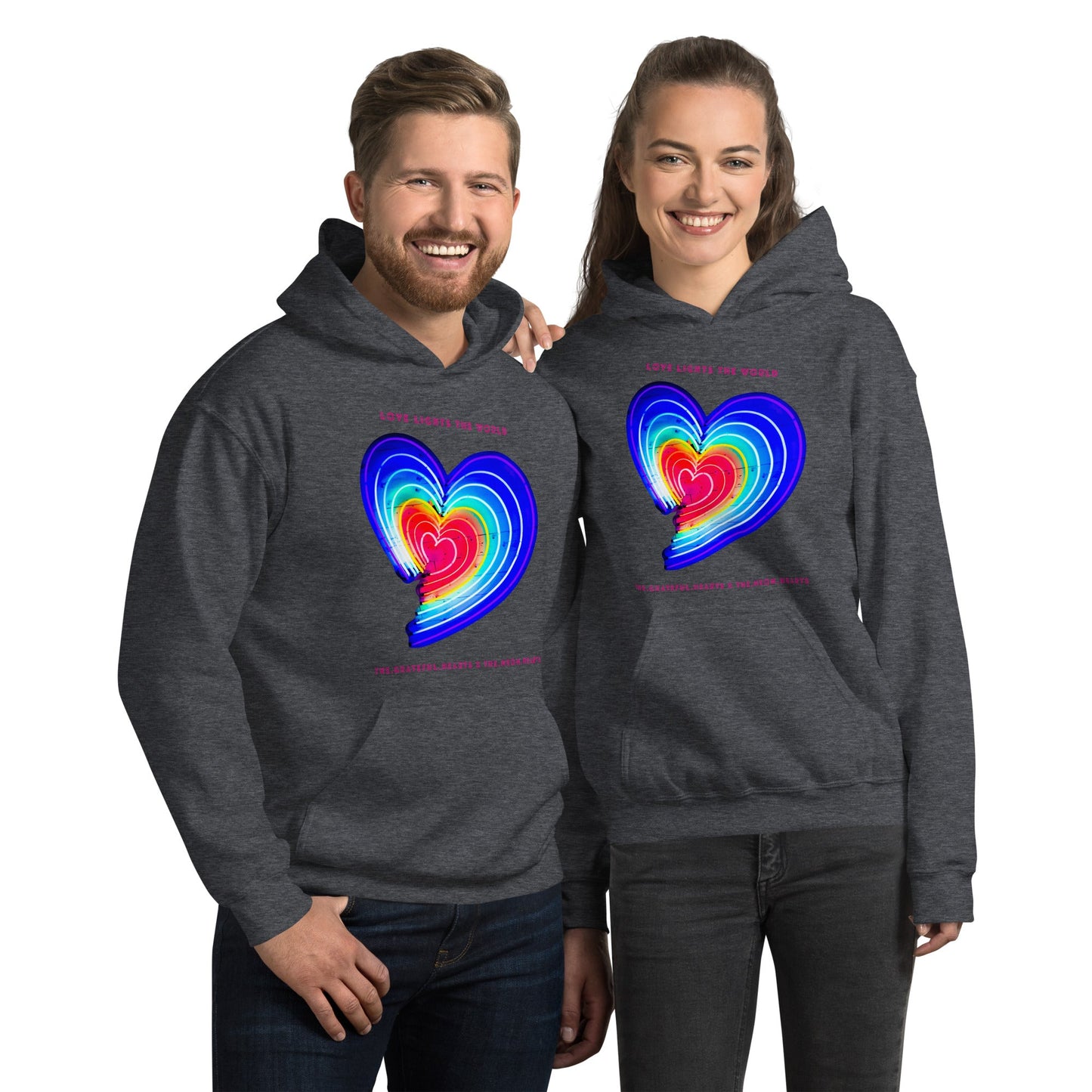 The Neon Heart - Love Lights The World ✨❤️ Heavy Blend Unisex Hoodie (Available in Various Colors!) - The Grateful Hearts