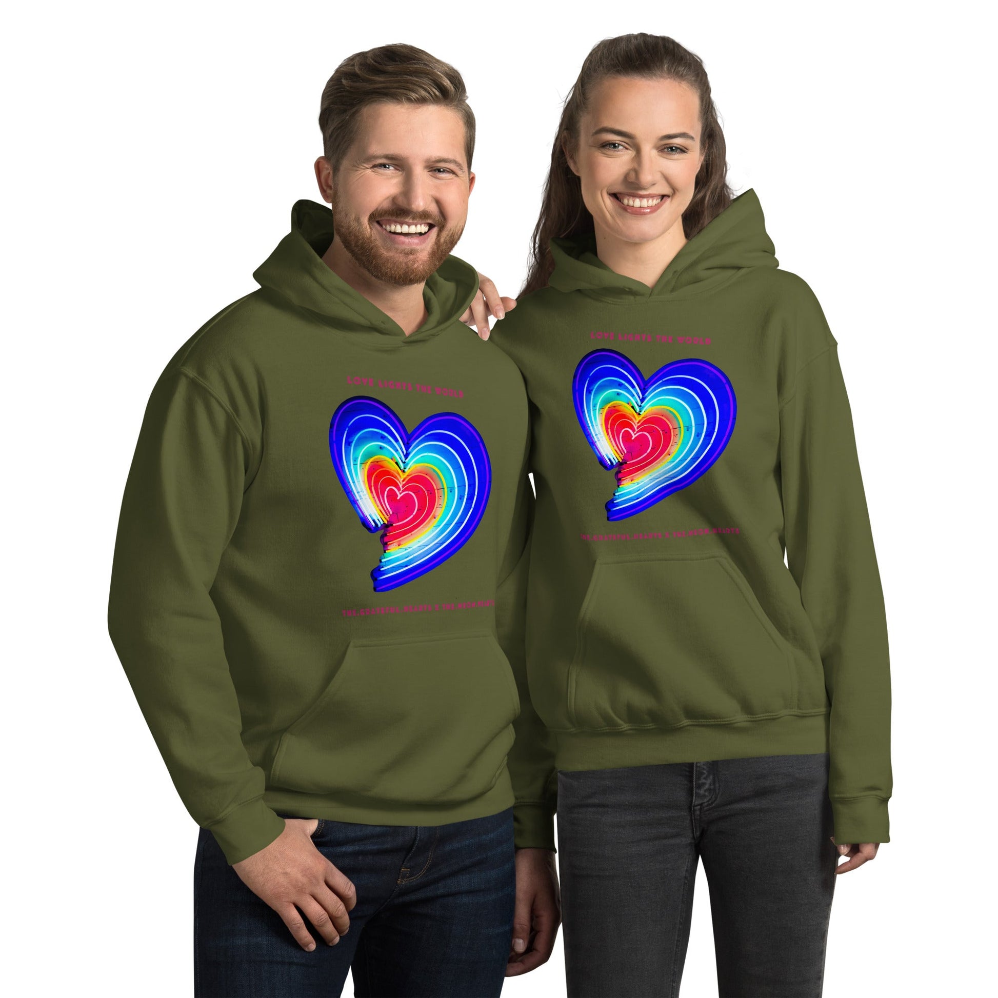 The Neon Heart - Love Lights The World ✨❤️ Heavy Blend Unisex Hoodie (Available in Various Colors!) - The Grateful Hearts