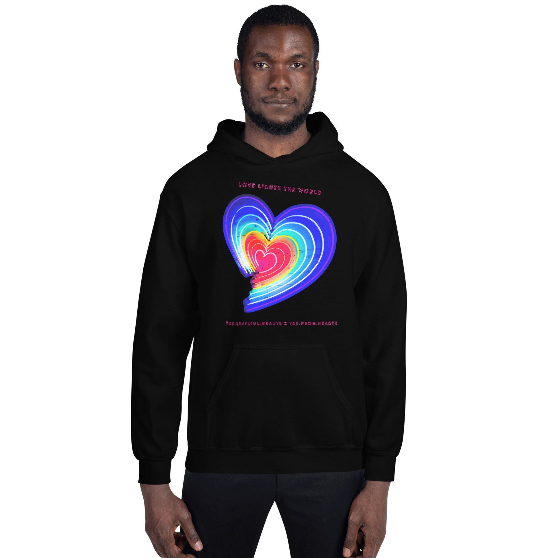 The Neon Heart - Love Lights The World ✨❤️ Heavy Blend Unisex Hoodie (Available in Various Colors!) - The Grateful Hearts