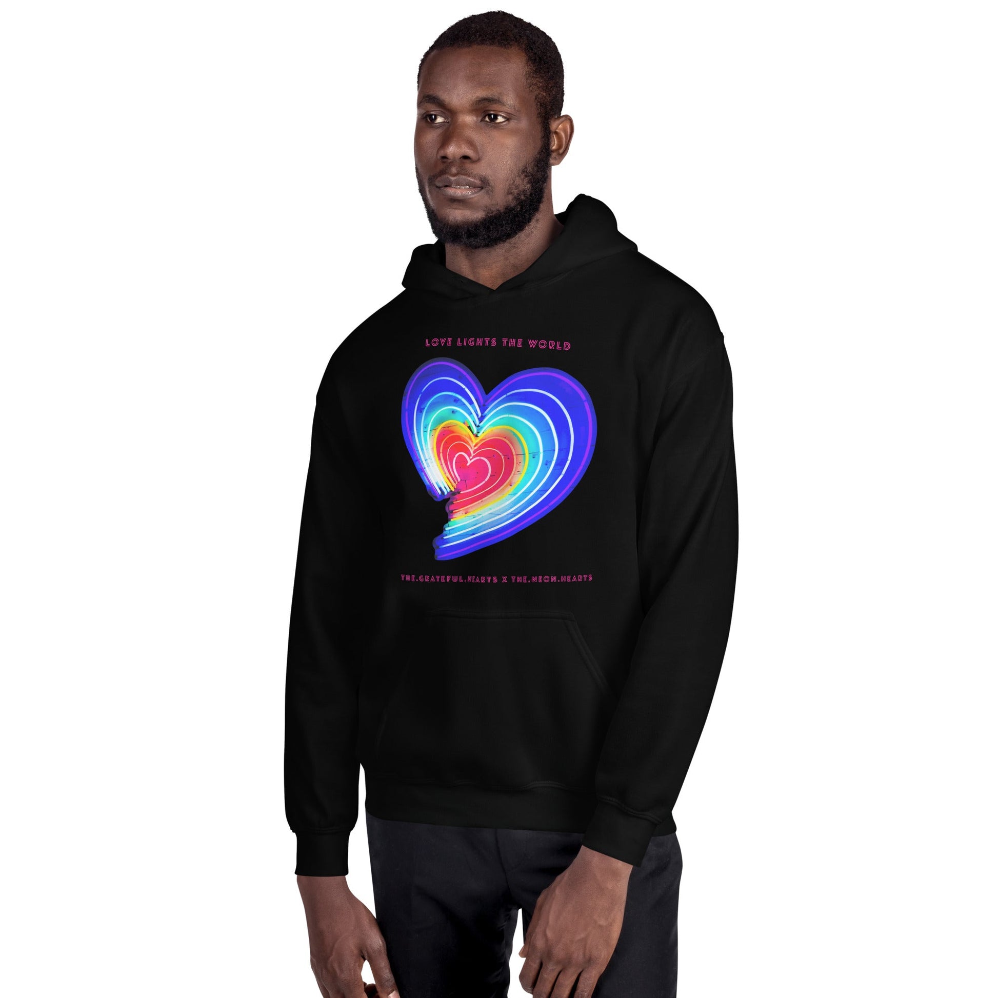 The Neon Heart - Love Lights The World ✨❤️ Heavy Blend Unisex Hoodie (Available in Various Colors!) - The Grateful Hearts