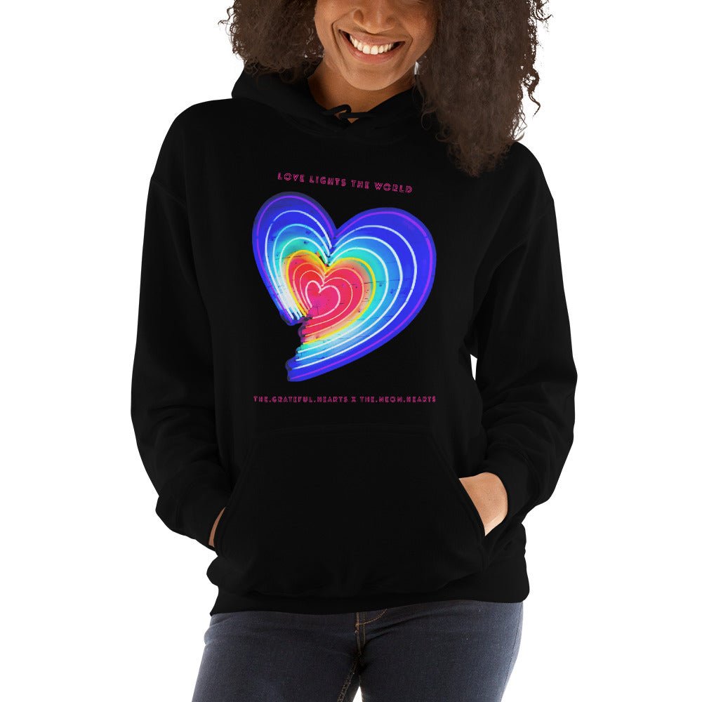 The Neon Heart - Love Lights The World ✨❤️ Heavy Blend Unisex Hoodie (Available in Various Colors!) - The Grateful Hearts