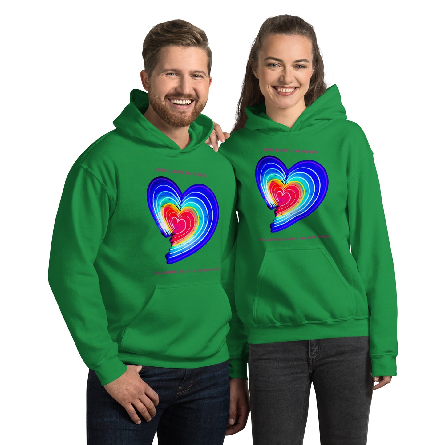 The Neon Heart - Love Lights The World ✨❤️ Heavy Blend Unisex Hoodie (Available in Various Colors!) - The Grateful Hearts