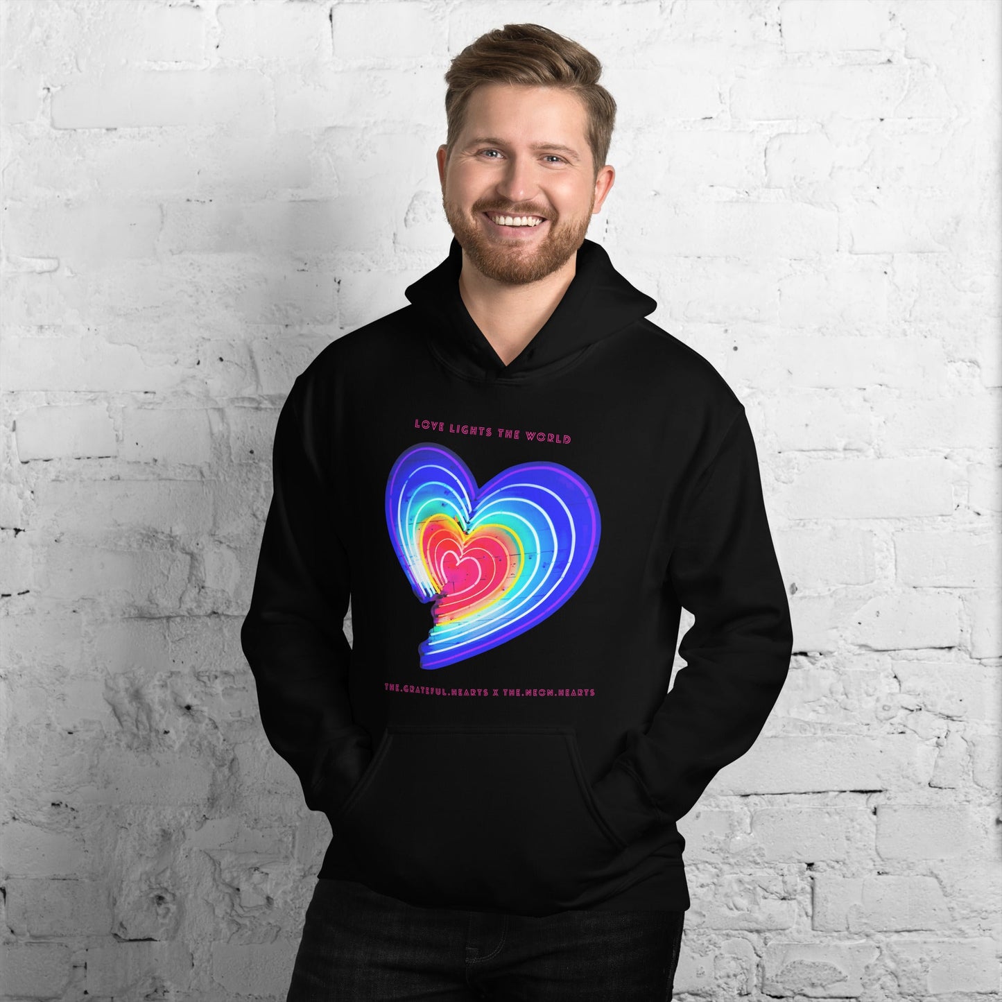 The Neon Heart - Love Lights The World ✨❤️ Heavy Blend Unisex Hoodie (Available in Various Colors!) - The Grateful Hearts