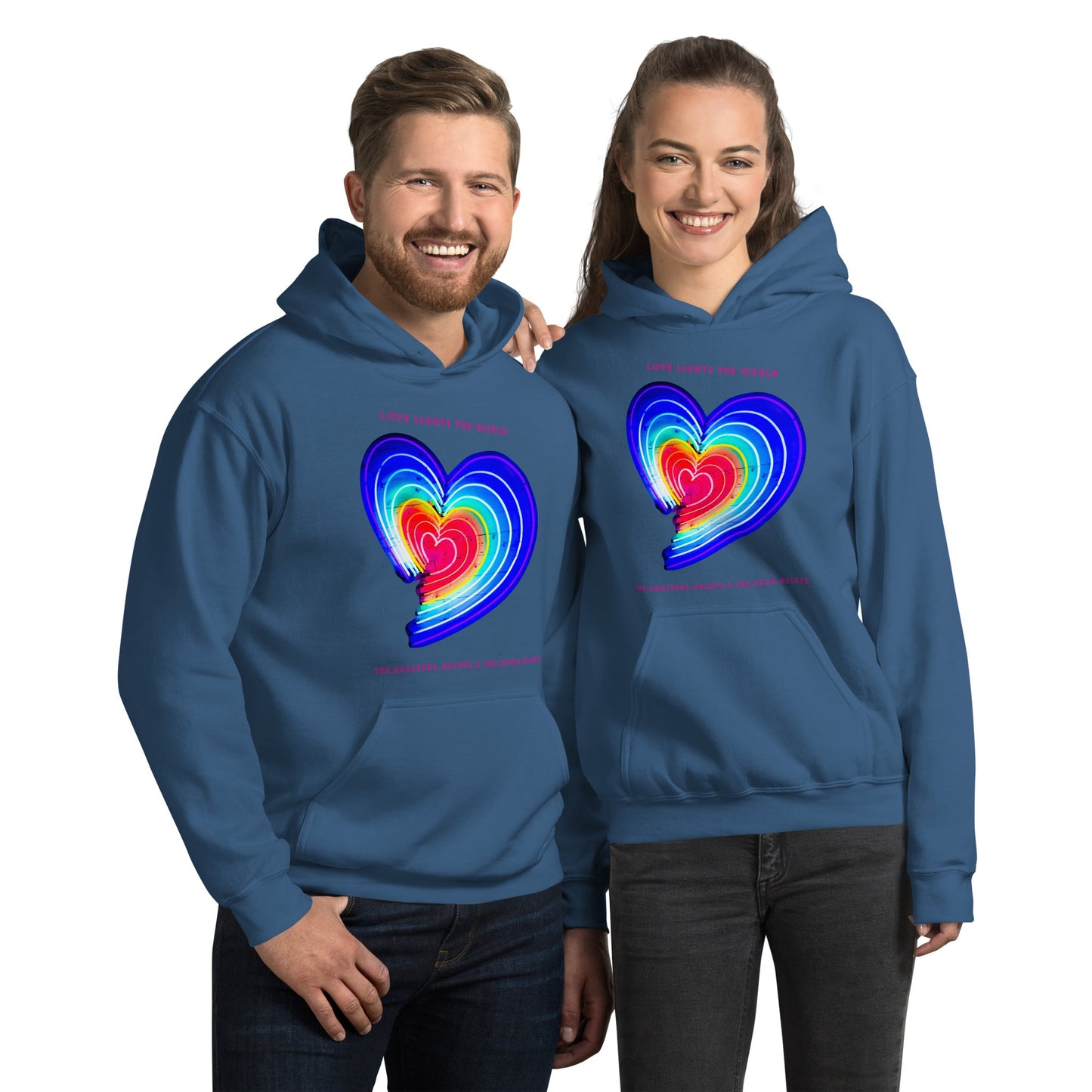 The Neon Heart - Love Lights The World ✨❤️ Heavy Blend Unisex Hoodie (Available in Various Colors!) - The Grateful Hearts