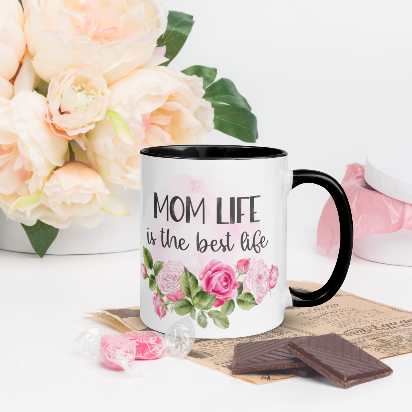 Mom Life is the Best Life ❤️ Ceramic Mug with Color Accent (Available in Various Colors!)