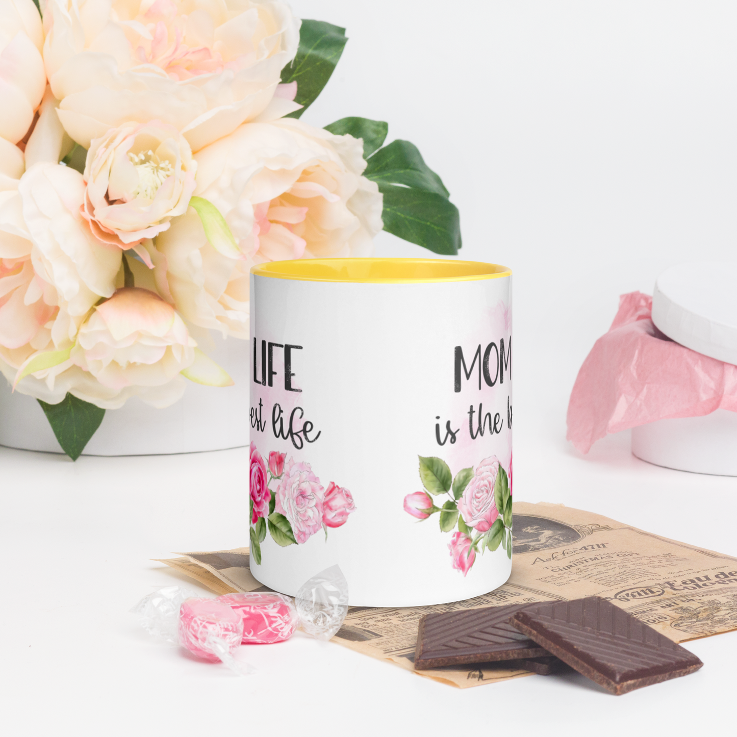 Mom Life is the Best Life ❤️ Ceramic Mug with Color Accent (Available in Various Colors!)