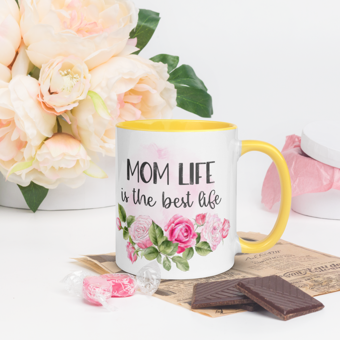 Mom Life is the Best Life ❤️ Ceramic Mug with Color Accent (Available in Various Colors!)